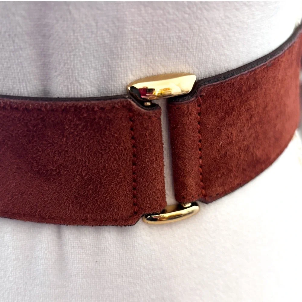 Express Vintage 80s Suede Statement Belt Small Rust Brown Chunky Wide Leather